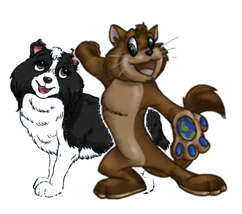 The black-and-white dog and Fassa the cat