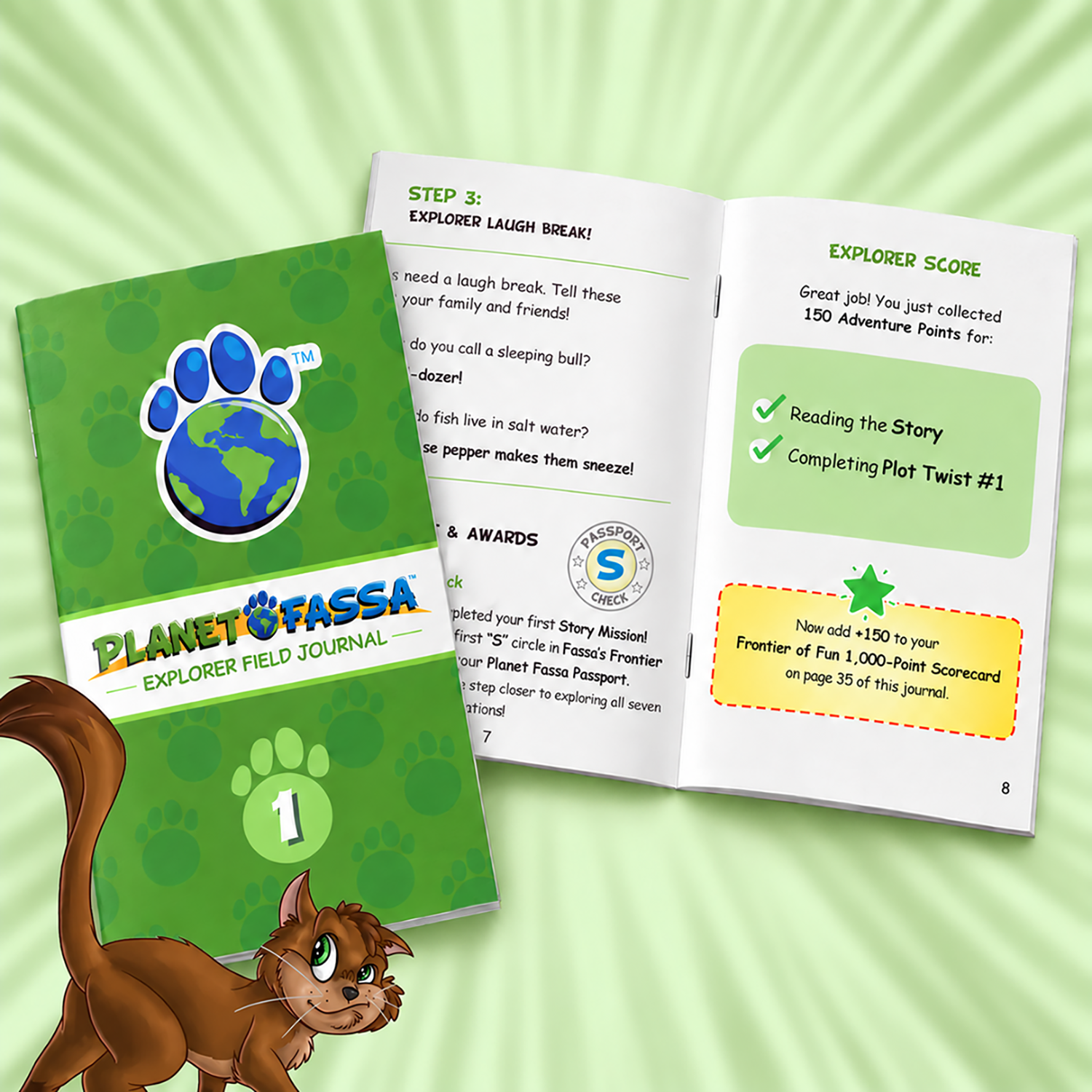 The Planet Fassa Explorer Field Journal open to an activity page